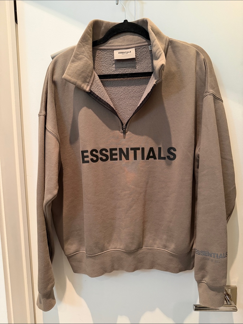 Essentials Men’s Zip-Up Sweatshirt in Taupe with Black Logo